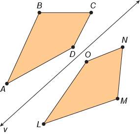 Quadrilateral abcd is the result of a reflection of quadrilateral lmno over the line. which line seg