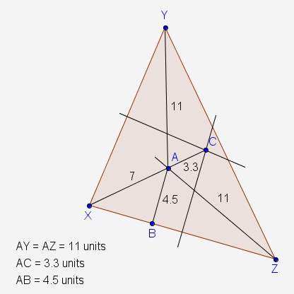 The angle bisectors of xyz intersect at point a, and the perpendicular bisectors intersect at point