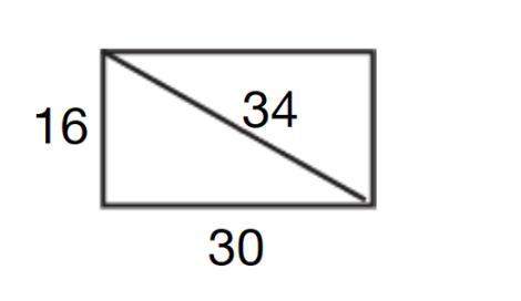 The diagonal of the rectangle is 34 inches. the side is 16 inches and the base is 30 inches. what is