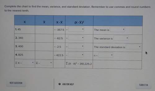 Complete the chart to find the mean, variance, and standard deviation. remember to use commas and ro