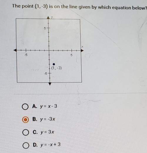 The point (1, - 3) is on the line given by which equation below?