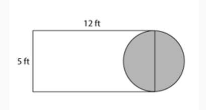 in the figure, one side of the rectangle divides the circle in half.  what is the