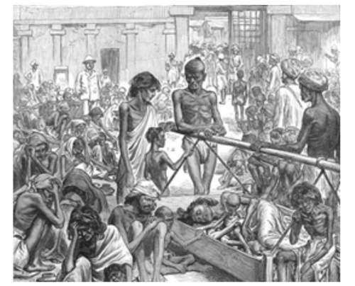 This image showing the great famine implies that a) the british raj was working to indi