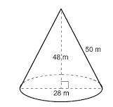 Find the volume of the following cone. use 3.14 for π. a. 9847.04 cubic meters