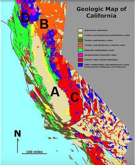 according to the geologic map of california, which of the following locations has the o