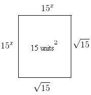 The area of the square shown below is 15 square units. the length of each side is square root 15, us
