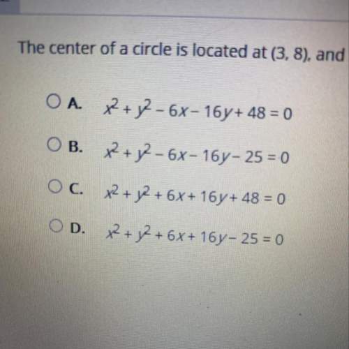 The center of a circle is located at (3.8), and the circle has a radius that is 5 units long. what i