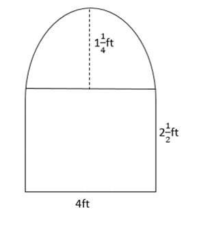 Abrick oven has an opening as shown. what is the area of the entire opening?