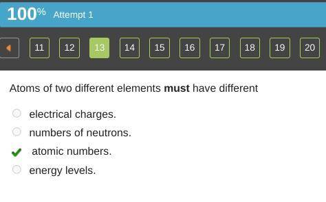 Atoms of two different elements must have different

A. Electrical charges 
B. Number of neutrons 
C
