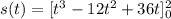 s(t)=[t^{3}-12t^{2}+36t]^{2}_{0}