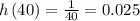\:h\left(40\right)=\frac{1}{40}=0.025