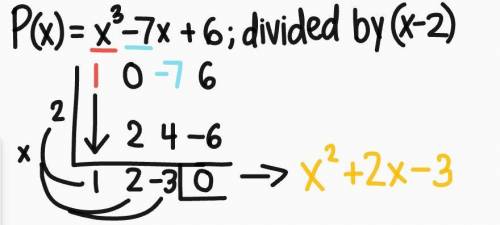 Use synthetic division to find the quotient if polynomial P(x) = x3 – 7x + 6 is divided by x – 2.

Q