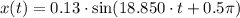 x(t) = 0.13\cdot \sin (18.850\cdot t +0.5\pi)