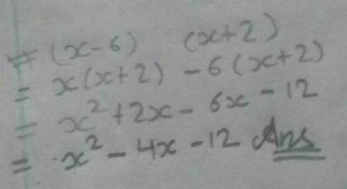 Expand and simplify (x - 6)(x + 2)