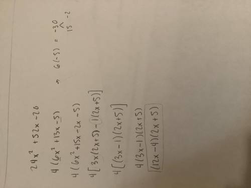 What is the factored form of 24x^2+52x-20 ?