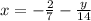 Solve the system of equations. 14x + y = −4 y = 3x^2 − 11x − 4