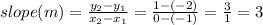 slope (m) = \frac{y_2 - y_1}{x_2 - x_1} = \frac{1 - (-2)}{0 - (-1)} = \frac{3}{1} = 3
