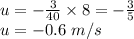u=-\frac{3}{40}\times 8=-\frac{3}{5}\\u=-0.6\ m/s
