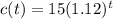 c(t)=15(1.12)^t