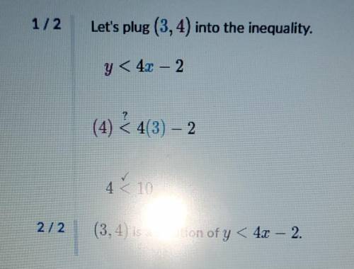 Is (3, 4) a solution of y < 4x -2