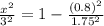 \frac{x^2}{3^2} =1-\frac{(0.8)^2}{1.75^2}