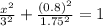 \frac{x^2}{3^2} +\frac{(0.8)^2}{1.75^2} =1