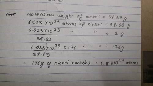 How many atoms are in a 176 gram sample of nickel