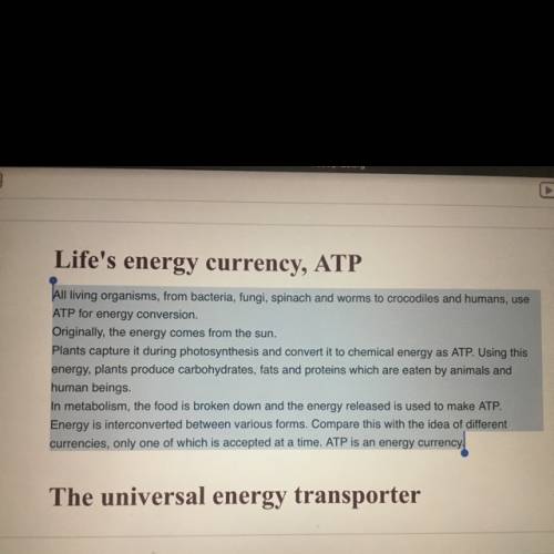The universal energy currency among living things is