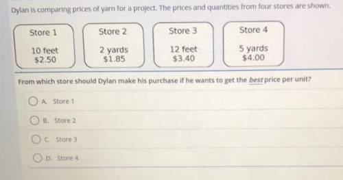 From which store should Dylan make his purchase if he wants to get the best price per unit?