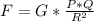 F = G*\frac{P*Q}{R^2}