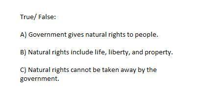Government gives natural rights to people. Natural rights include life, liberty, and property. Natur