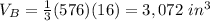V_{B}=\frac{1}{3}(576)(16)=3,072 \ in^{3}