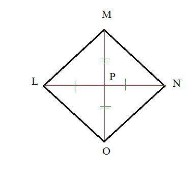 Rhombus lmno is shown with its diagonals. the length of ln is 28 centimeters. what is the length of 