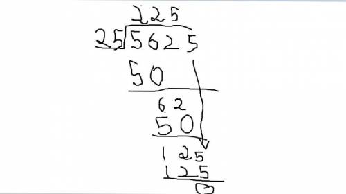 2556 25
5625/25
How do you divide 5625 by 25?