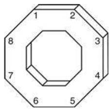 a mechanic rotates the octagonal nut shown clockwise about its center, what is the angle of rotation