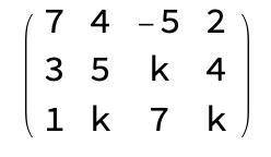Hi, could someone solve this parametric system?

7х+4y – 5z = 23х +5y +kz = 4X+ky +7z = k
