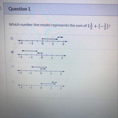 Which number line model represents the sum of 1 1/2 + (-1/
