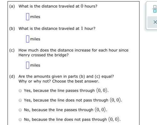 After crossing a bridge, henry drives at a constant speed. the graph below shows the distance (in mi