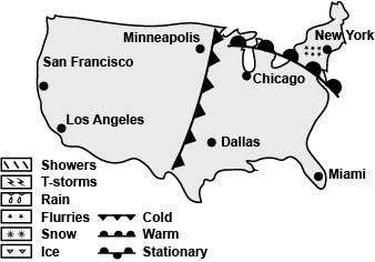 Pls asap  a weather map is shown below:  a map of the usa is shown with cities sa
