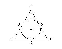 Jk, kl, and lj are all tangent to circle o. if ja=8, al=7 and ck=10, what is the perimeter of jkl?