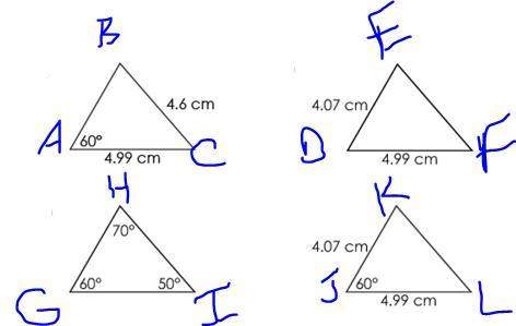 Write the congruency statement for the triangles. triangles mno and jkl, there are two congruent si