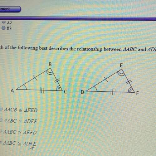 Which of the following best describes the relationship between abc and def?  aacb=fed aa
