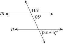 For what value of x is line m parallel to line n?