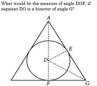 What would be the measure of angle dgf, if segment dg is a bisector of angle g