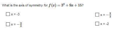 What is the axis of symmetry for f(x)=3^2+9x+15?
