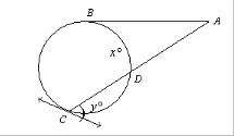 Ab is tangent to the circle at b. &lt; a=14. arc bc = 112.find x find y show your