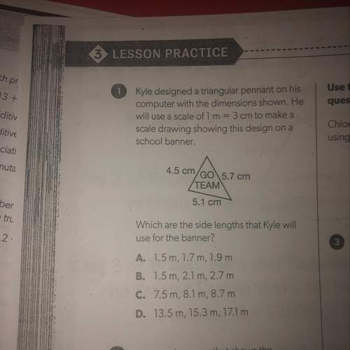 Kyle designed a triangular pennant on his computer with the demensions shown. he will use a scale of