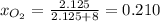 x_{O_2}=\frac{2.125}{2.125+8}=0.210