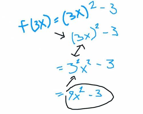 Find and simplify the expression 
F(3x)=(3x)^2-3