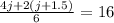 \frac{4j + 2(j + 1.5)}{6} = 16